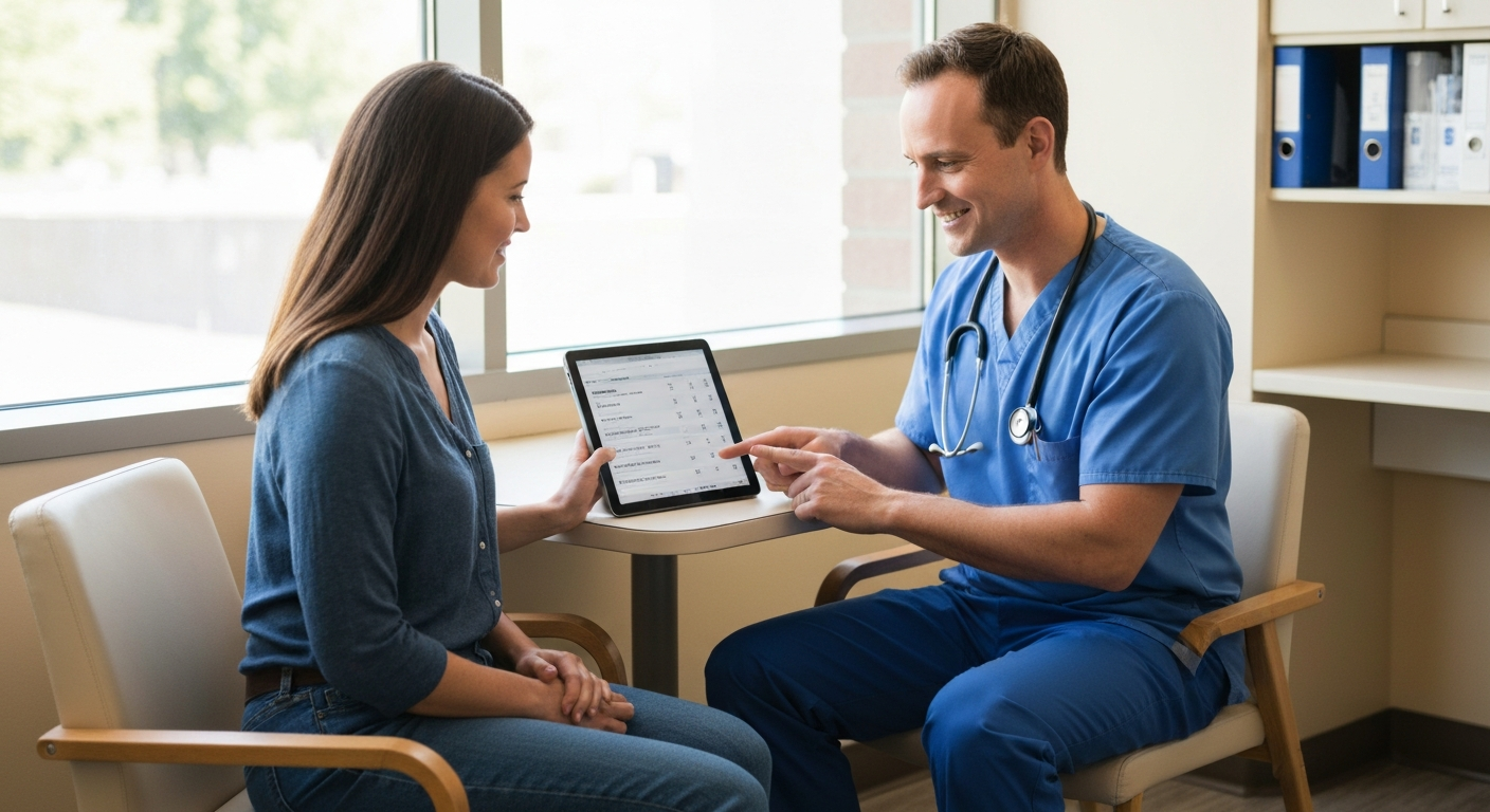 Vrouw bespreekt schildklierklachten met huisarts